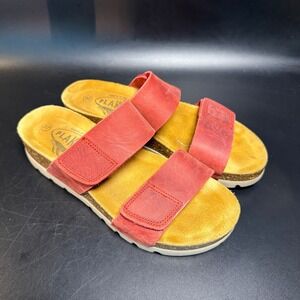 Plakton Red Leather Adjustable Strap Cork Sandals - Women's Size 37 US‎ 7